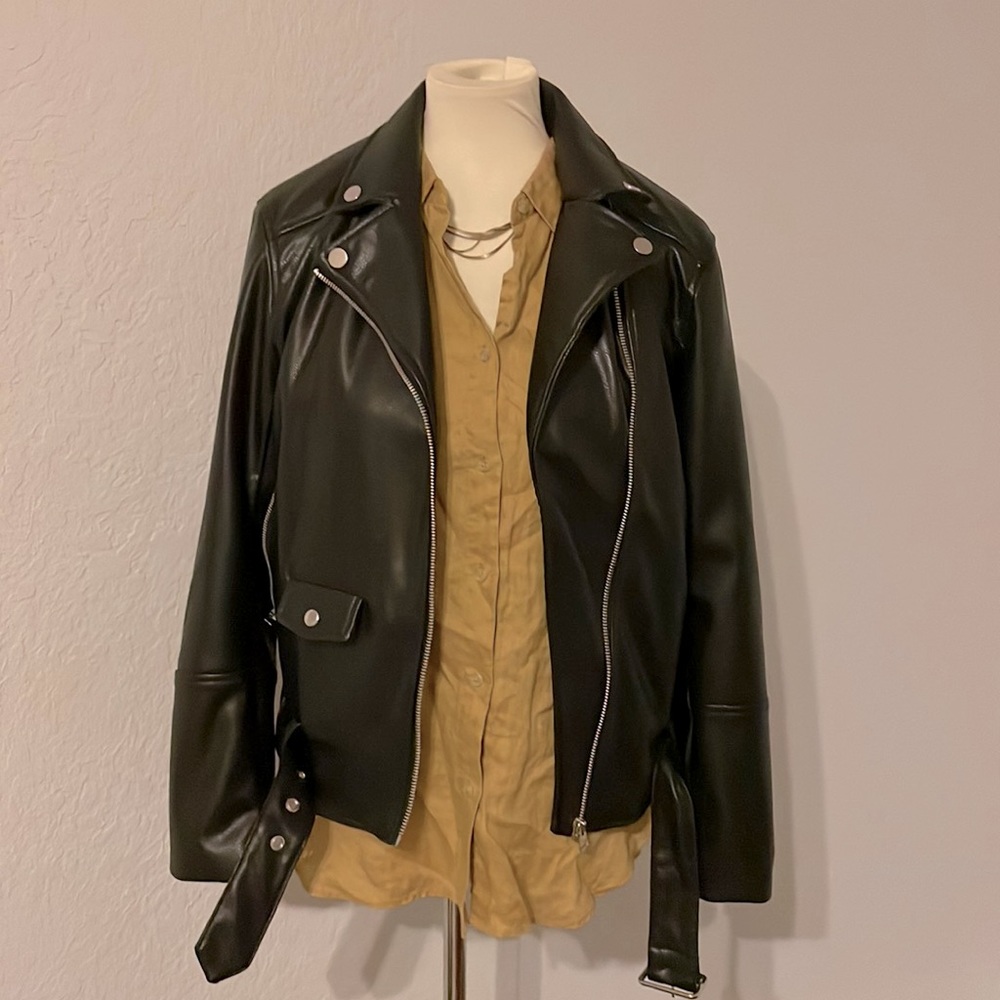 H&M black vegan leather moto jacket. Size XS
